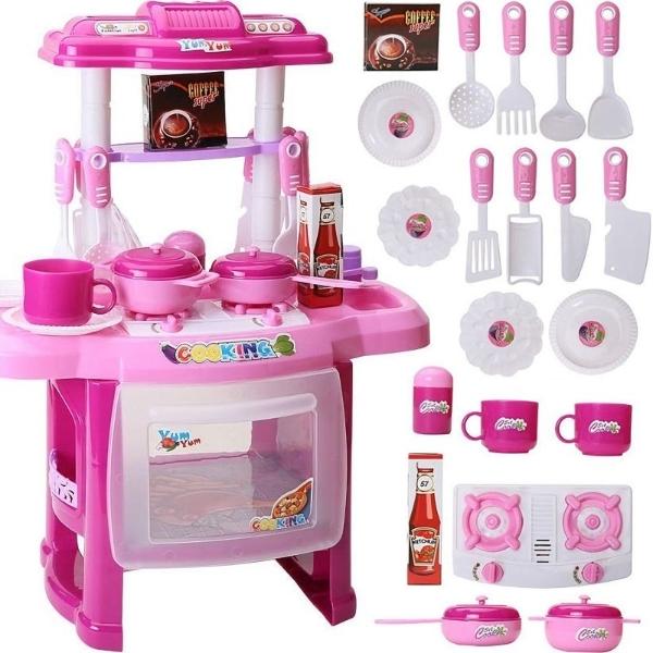 Cocina Infantil Niña Electronico Sonido Luz Accesorios Rosa