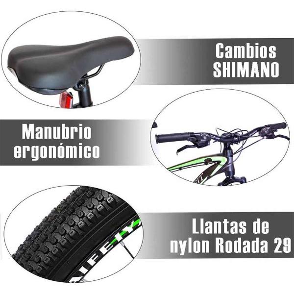 Bicicleta Aluminio R29 Montaña 21 Velocidades Verde Shimano Amortiguador Profesional