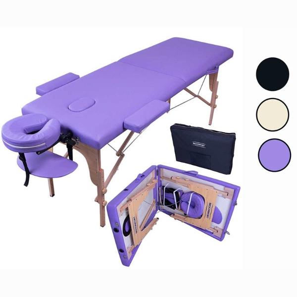 Cama Masaje Plegable Altura Ajustable 150Kg Spa Incluye Bolsa de Transporte Morada.