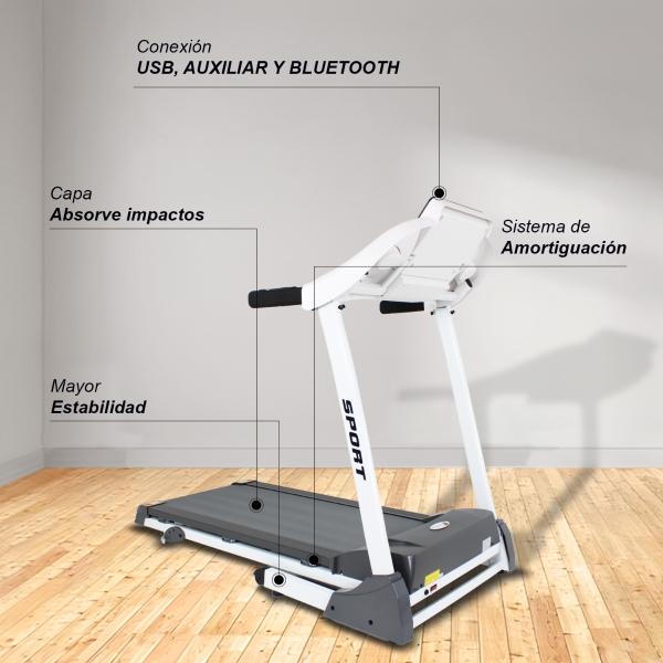 Caminadora Electrica Plegable 2 HP  Walk Pantalla 5" LCD 110Kg Inclinacion 12 Programas Centurfit 14.8 km/h Blanca