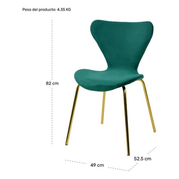 Juego Set 4 Sillas Comedor Tapizada Minimalista Terciopelo Verde