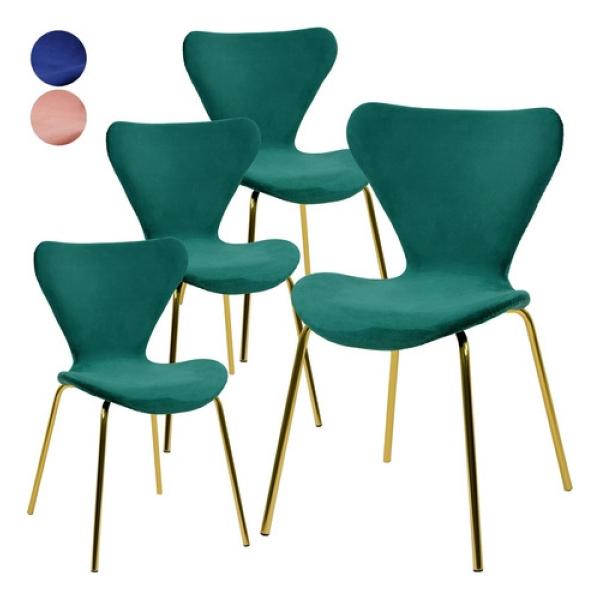 Juego Set 4 Sillas Comedor Tapizada Minimalista Terciopelo Verde