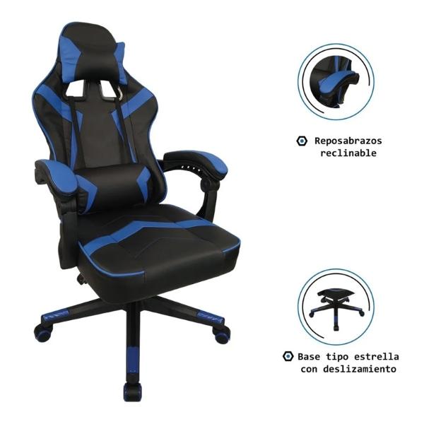 Silla Gamer Ergonomica Reclinable  Gaming  Premium Videojuegos Azul