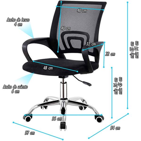 Silla Oficina Metal Respaldo Malla Antitranspirante Azul.
