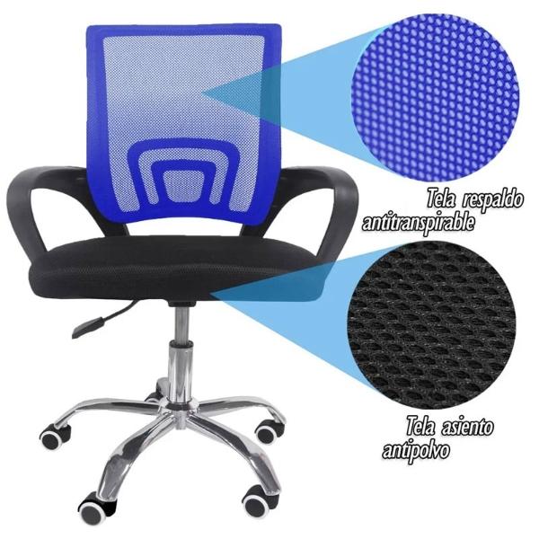Silla Oficina Metal Respaldo Malla Antitranspirante Azul.