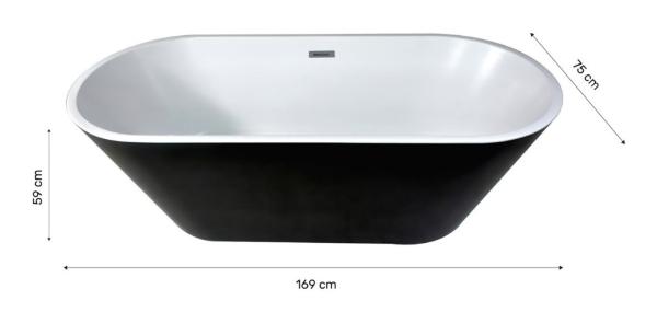 Tina Baño Lujo 2 Personas Fibra De Vidrio 169 X 75.5 X 59 Cm Negra