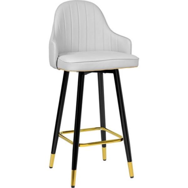 Set 2 Banco Barra Alta Silla Tapizada Cocina Bar Desayunador Gris Claro