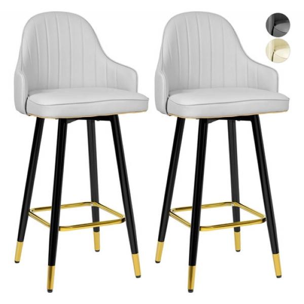 Set 2 Banco Barra Alta Silla Tapizada Cocina Bar Desayunador Gris Claro