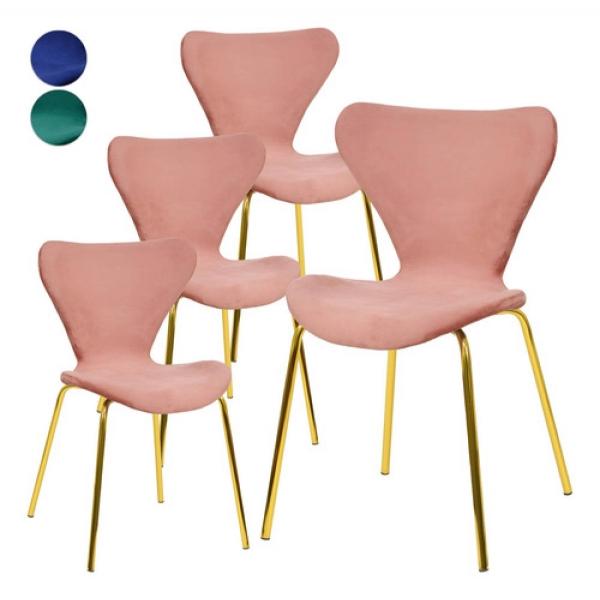 Juego Set 4 Sillas Comedor Tapizada Minimalista Terciopelo Rosa