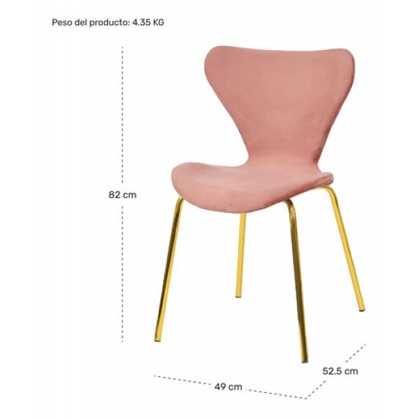 Juego Set 4 Sillas Comedor Tapizada Minimalista Terciopelo Rosa