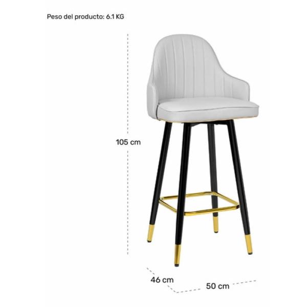 Set 2 Banco Barra Alta Silla Tapizada Cocina Bar Desayunador Gris Claro