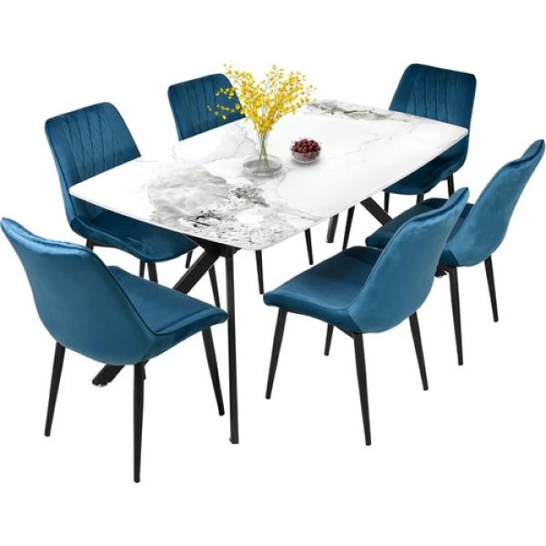 Mesa Comedor 162x90x74 Marmol Granito Premium 6 Sillas