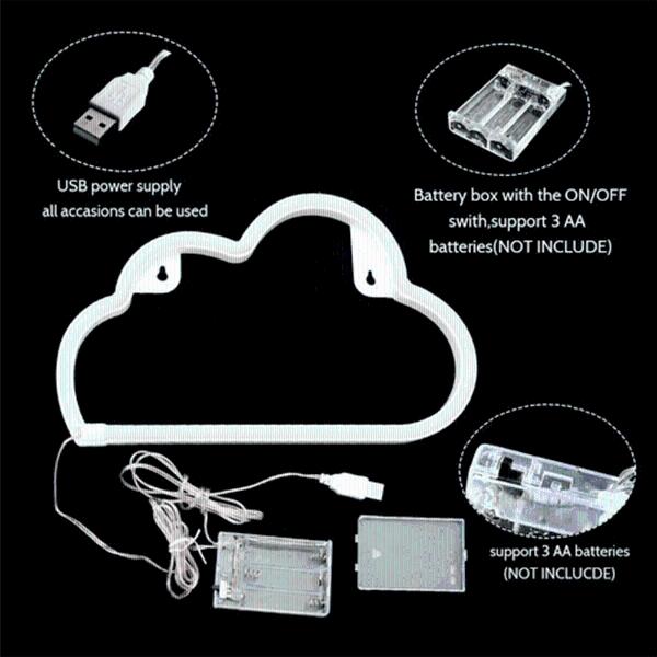 Luz Tipo Neón Nube Decoración Azul Amarillo Luz de Noche con Batería USB