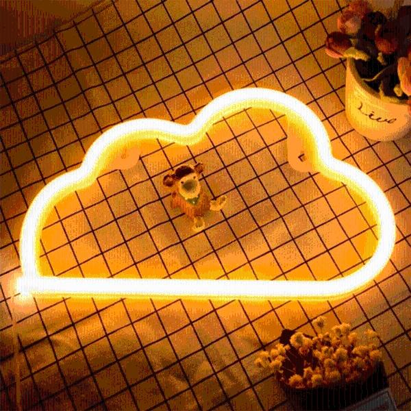 Luz Tipo Neón Nube Decoración Azul Amarillo Luz de Noche con Batería USB