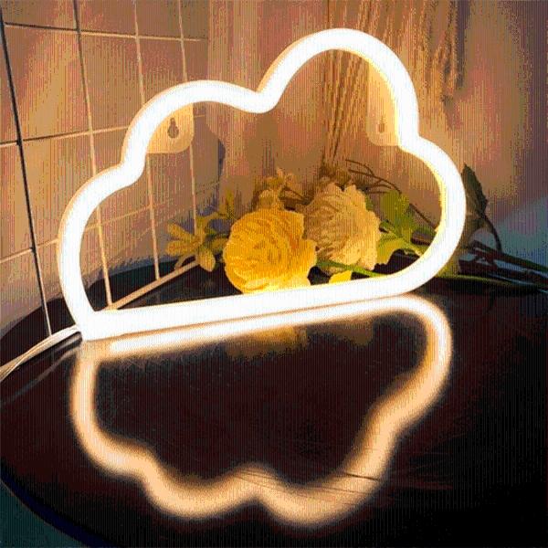 Luz Tipo Neón Nube Decoración Azul Amarillo Luz de Noche con Batería USB