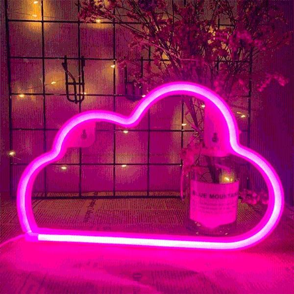 Luz Tipo Neón Nube Decoración Azul Amarillo Luz de Noche con Batería USB