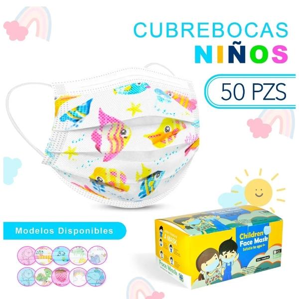 Tapabocas Niños 50 Cubrebocas Infantil Tricapa Termosellado