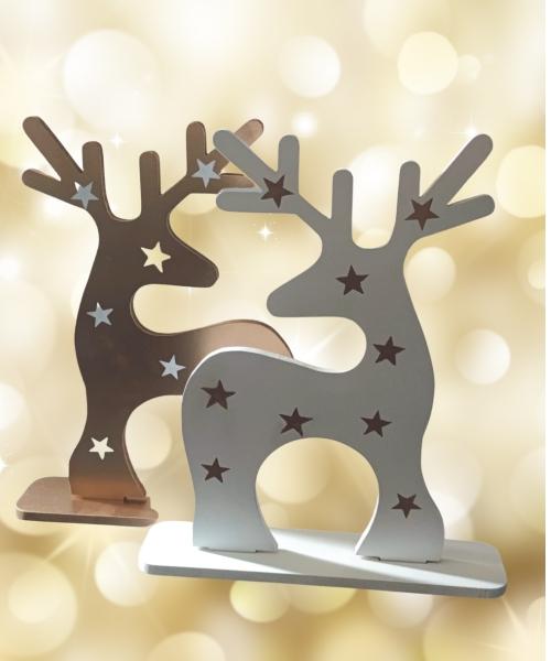 Conjunto de Renos Navideños Decorativos Blanco/Dorado