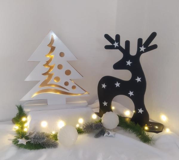 Conjunto de Renos Navideños Decorativos Blanco/Dorado