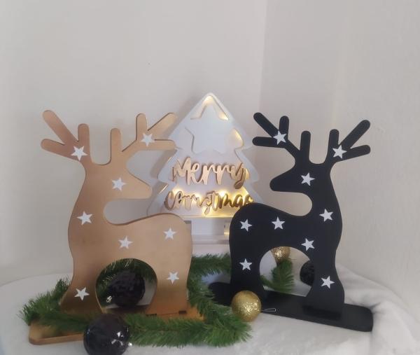 Conjunto de Renos Navideños Decorativos Blanco/Dorado