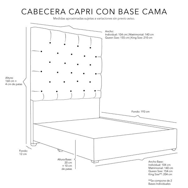 Cabecera Matrimonial Dicasa Capri con Base Cama Nizzo Mostaza