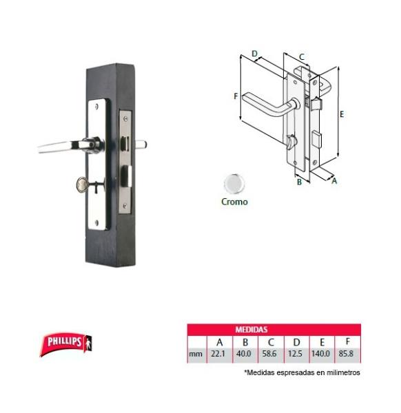 CERRADURA DE EMBUTIR 150MM CROMO PHILLIPS