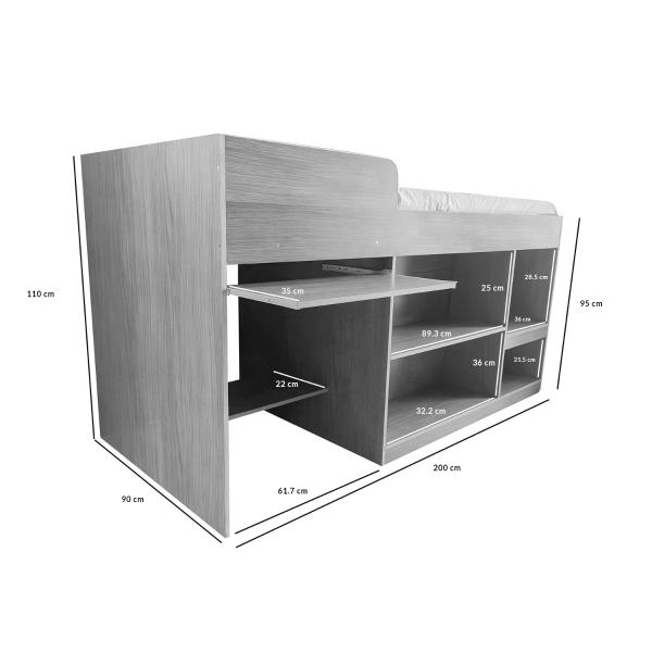 Cama Escritorio Moderno 5 Compartimentos 1 Repisa Bossa Neko