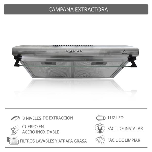 COMBO con campana extractora de pared 76cm y parrilla de gas SUPRA PIZZO de acero inoxidable