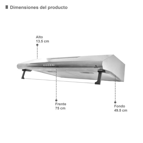 COMBO con campana extractora de pared 76cm y parrilla de gas SUPRA PIZZO de acero inoxidable