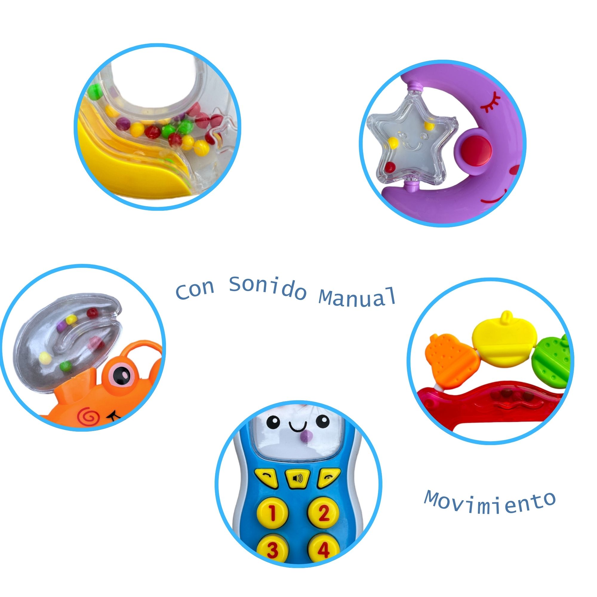 Set De Sonajas Sonajero Y Mordedera Juguete Para Bebé 6 Piezas.