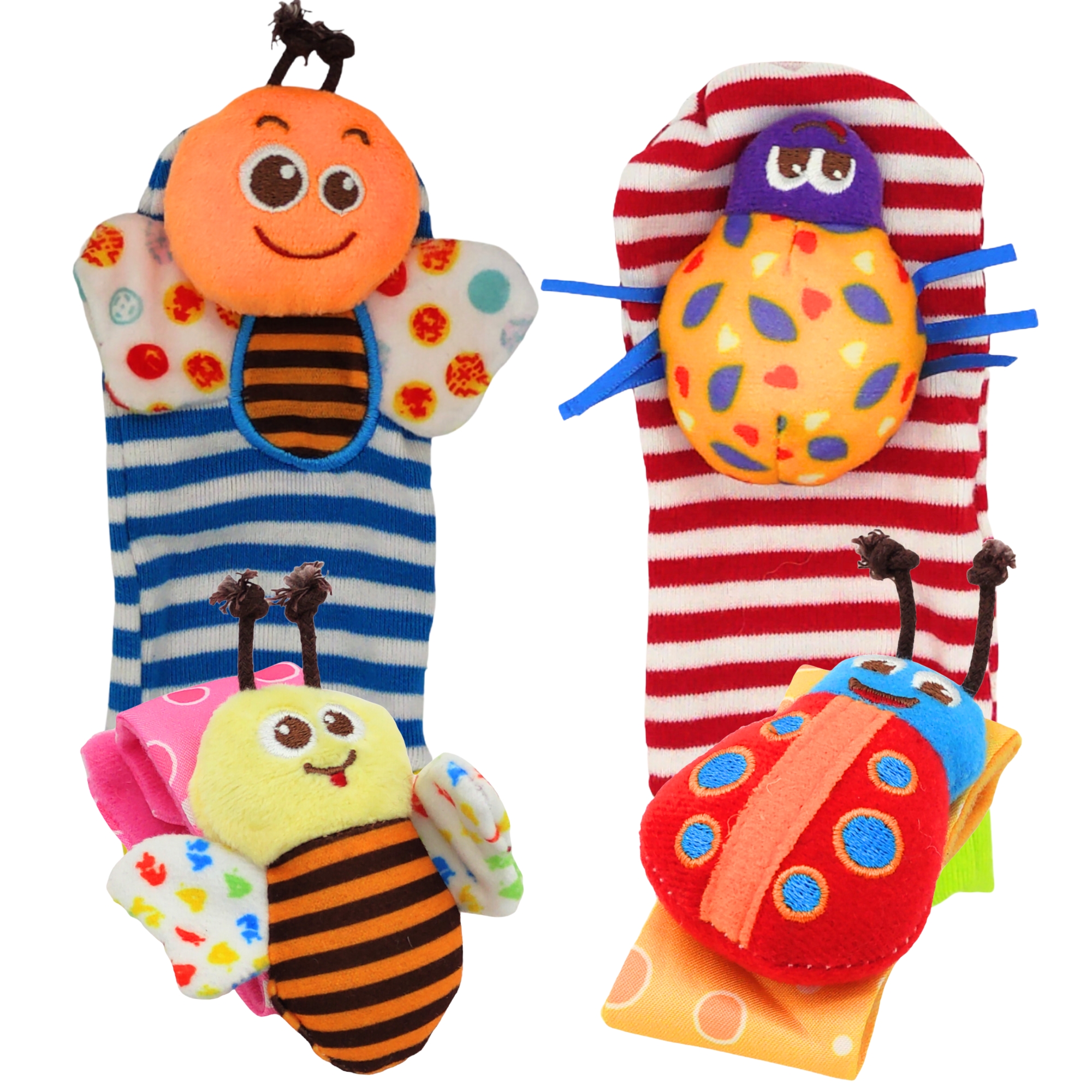 Sonajas Para Bebe Calcetines Juguete Estimulación Temprana 4pzs- Naranja - Abeja .