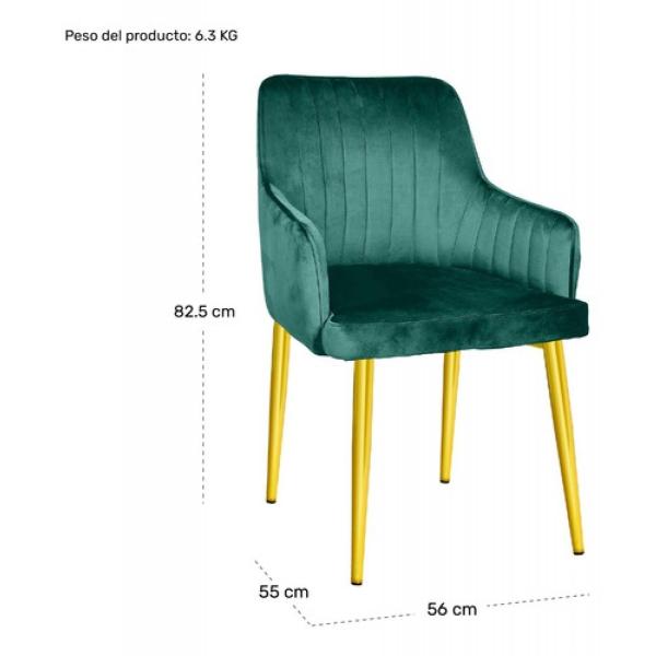 Set 2 Sillas Sillones Comedor Modernos Terciopelo Elegantes Verde