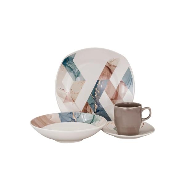 Vajilla de Cerámica Corona Decorada Mármol Lois 16Pzas