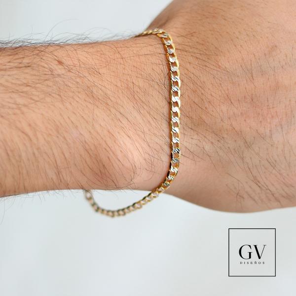 Pulso Estilo Barbado Diamantado Oro Italiano 14 Kilates 4MM