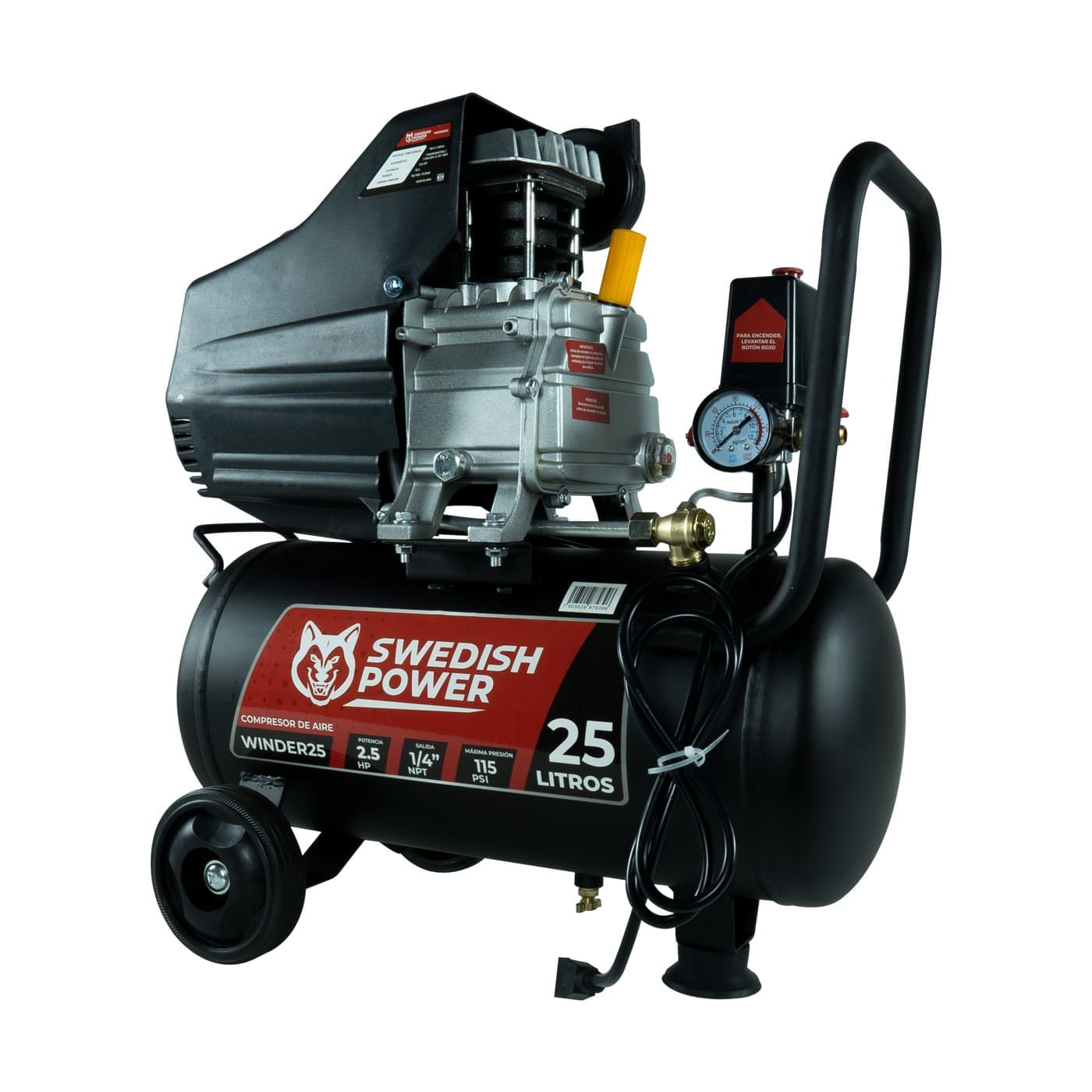 COMPRESOR DE AIRE SWEDISH HUSKY POWER 25 LITROS 2.5 HP C/MANGUERA Y PISTOLA - WINDER25.