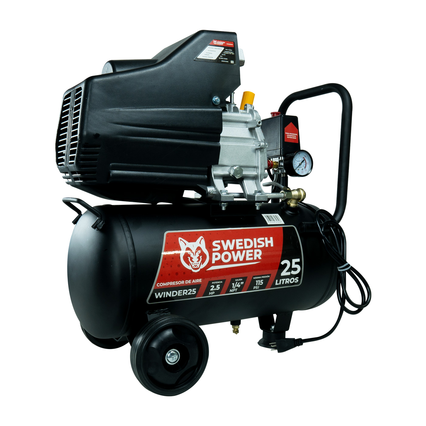 COMPRESOR DE AIRE SWEDISH HUSKY POWER 25 LITROS 2.5 HP C/MANGUERA Y PISTOLA - WINDER25.