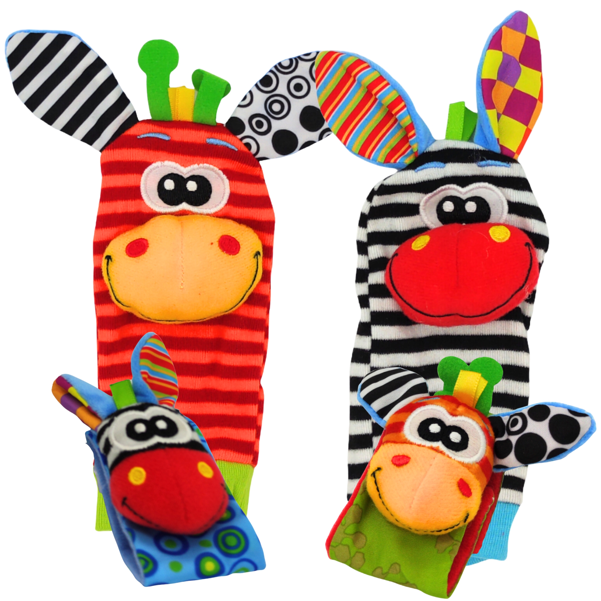 Sonajas Para Bebe Calcetines Juguete Estimulación Temprana 4pzs - Rojo- Girafa.