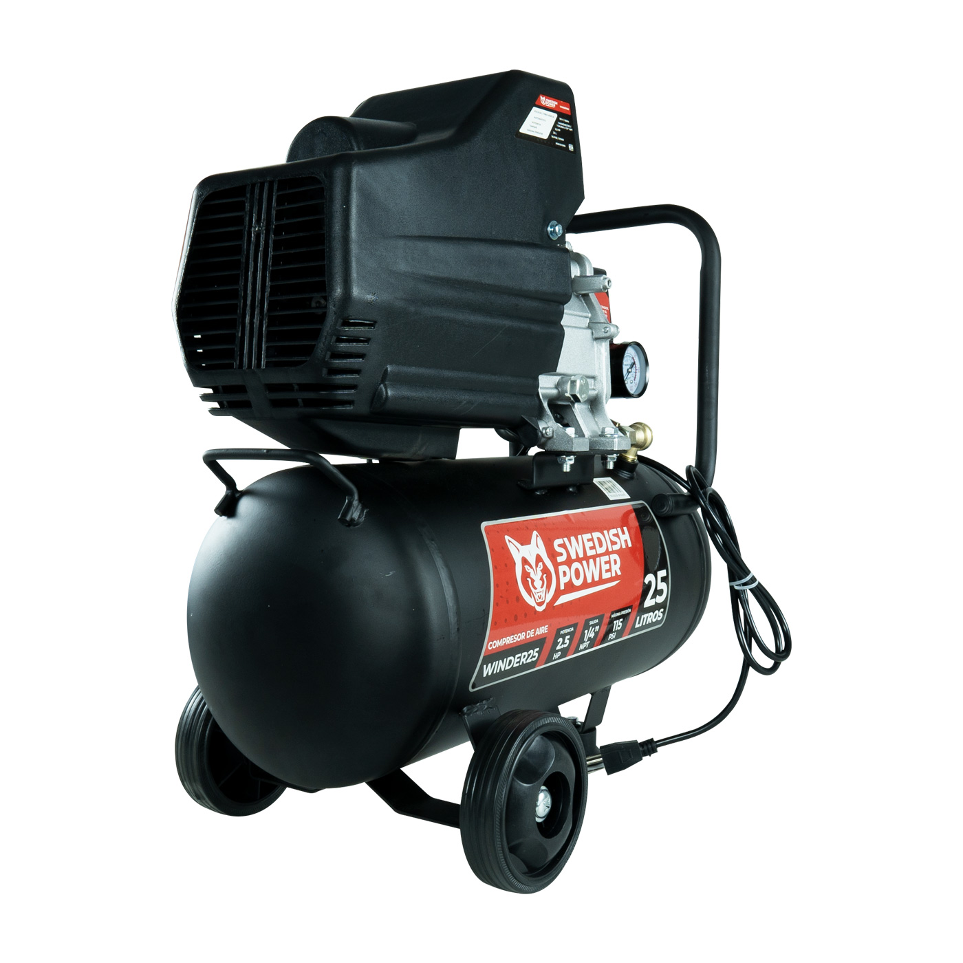 COMPRESOR DE AIRE SWEDISH HUSKY POWER 25 LITROS 2.5 HP C/MANGUERA Y PISTOLA - WINDER25.