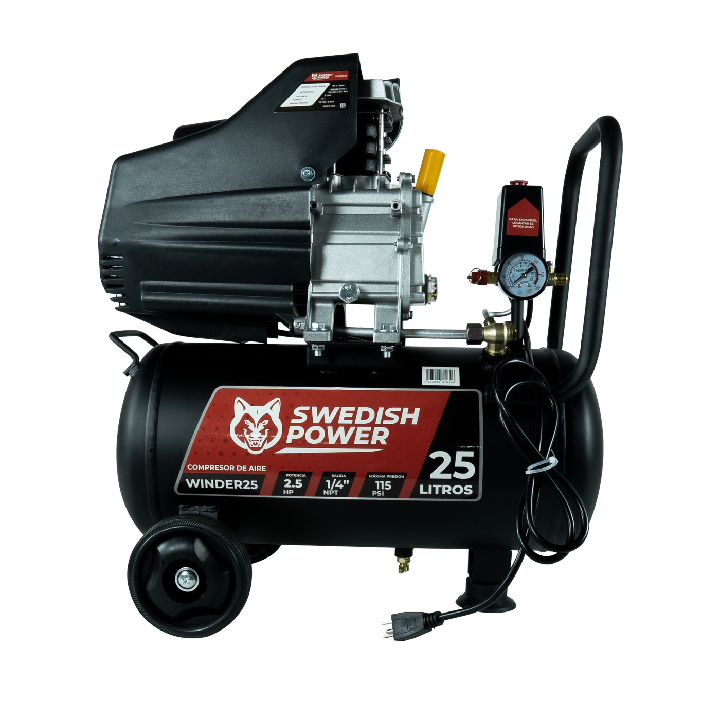 COMPRESOR DE AIRE SWEDISH HUSKY POWER 25 LITROS 2.5 HP C/MANGUERA Y PISTOLA - WINDER25.