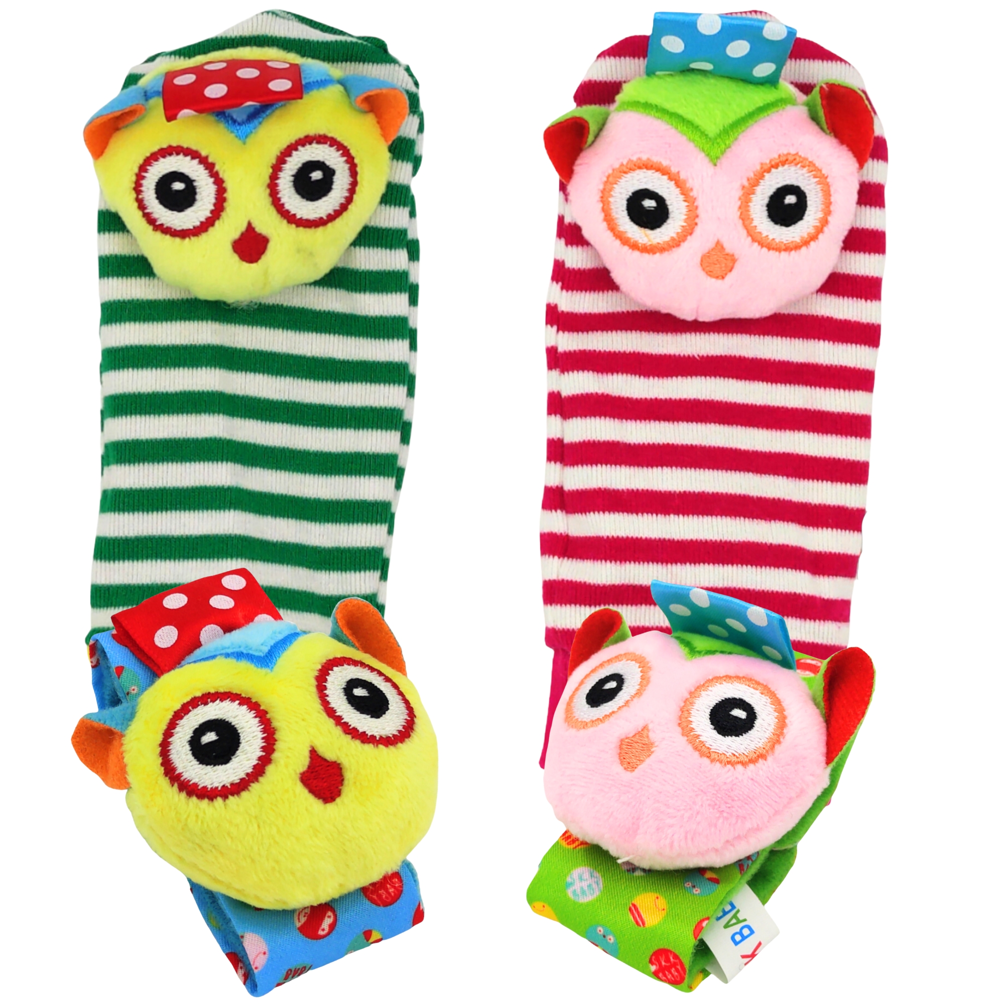 Sonajas Para Bebe Calcetines Juguete Estimulación Temprana 4pzs - Verde - Búhos .