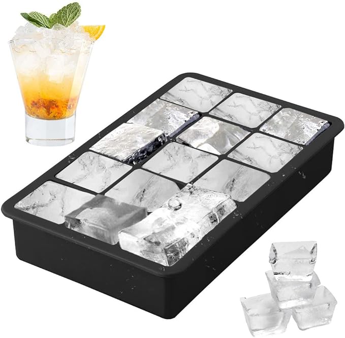 Slowton Moldes y Bandejas de Silicona para Hielo, Bandejas de Silicona Reutilizables, Moldes para Paletas con Tapa para Cubitos, Cócteles, Whisky, Fácil Liberación, Sin BPA (15 Cubos, 1 Pieza).