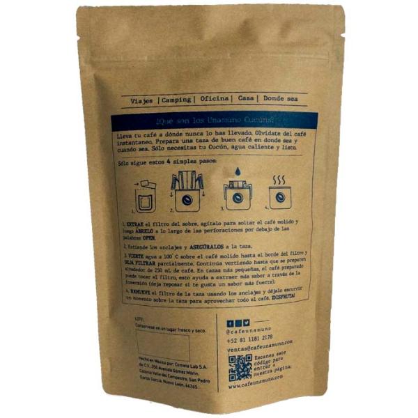 Unamuno paquete de 5 CUCÚNS - Café filtrable de 1 solo uso - Café de ALTURA, donde sea, cuando sea