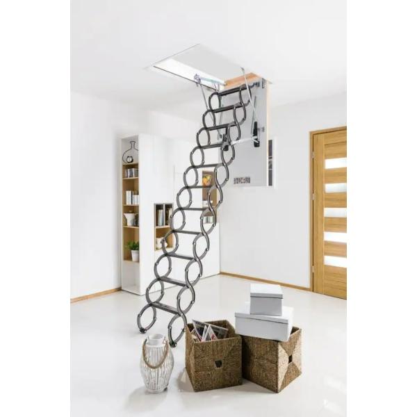 FAKRO Escalera de Ático Fabricada en Acero, Estilo LST Tijera, hueco de 60 x 90 cm