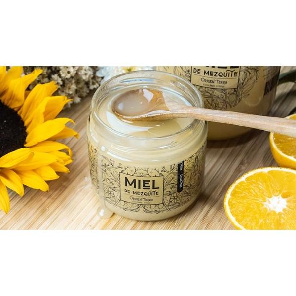 Miel de Abeja, Flor de Mezquite de 350 gramos, blanca con sabor herbal y fresco, ideal para untar y endulzar bebidas calientes 100% natural y mexicano