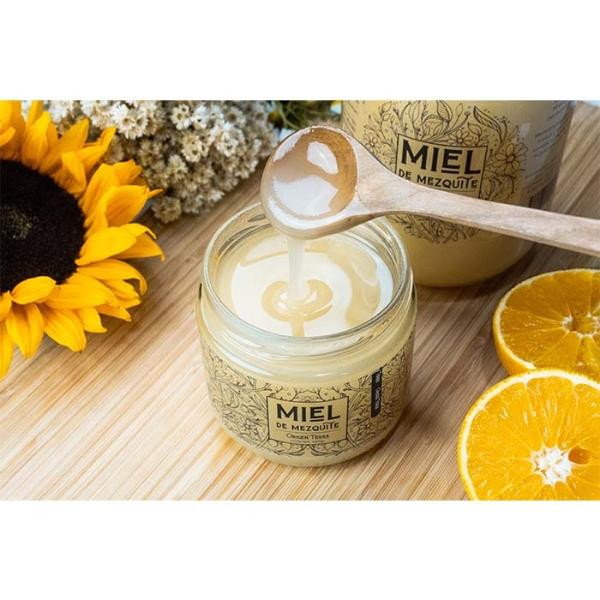 Miel de Abeja, Flor de Mezquite de 350 gramos, blanca con sabor herbal y fresco, ideal para untar y endulzar bebidas calientes 100% natural y mexicano