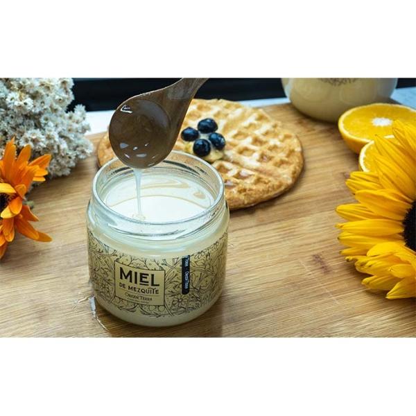 Miel de Abeja, Flor de Mezquite de 350 gramos, blanca con sabor herbal y fresco, ideal para untar y endulzar bebidas calientes 100% natural y mexicano