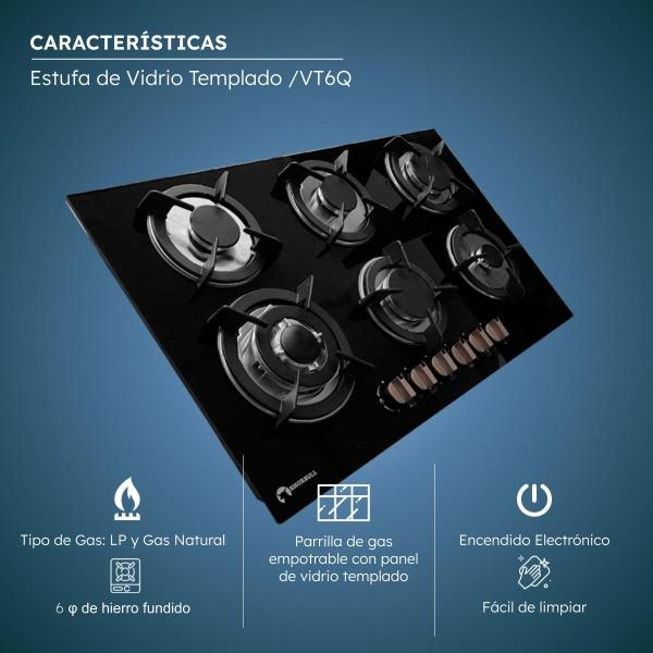 Parrilla Estufa 6 Seis Quemadores Vidrio Templado Shorbull.