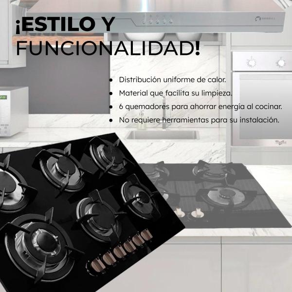 Parrilla Estufa 6 Seis Quemadores Vidrio Templado Shorbull.