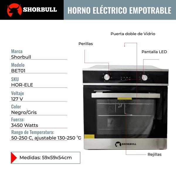 Shorbull - Horno empotrable eléctrico SHORBULL 65L conveccion 