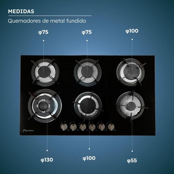 Parrilla Estufa 6 Seis Quemadores Vidrio Templado Shorbull.
